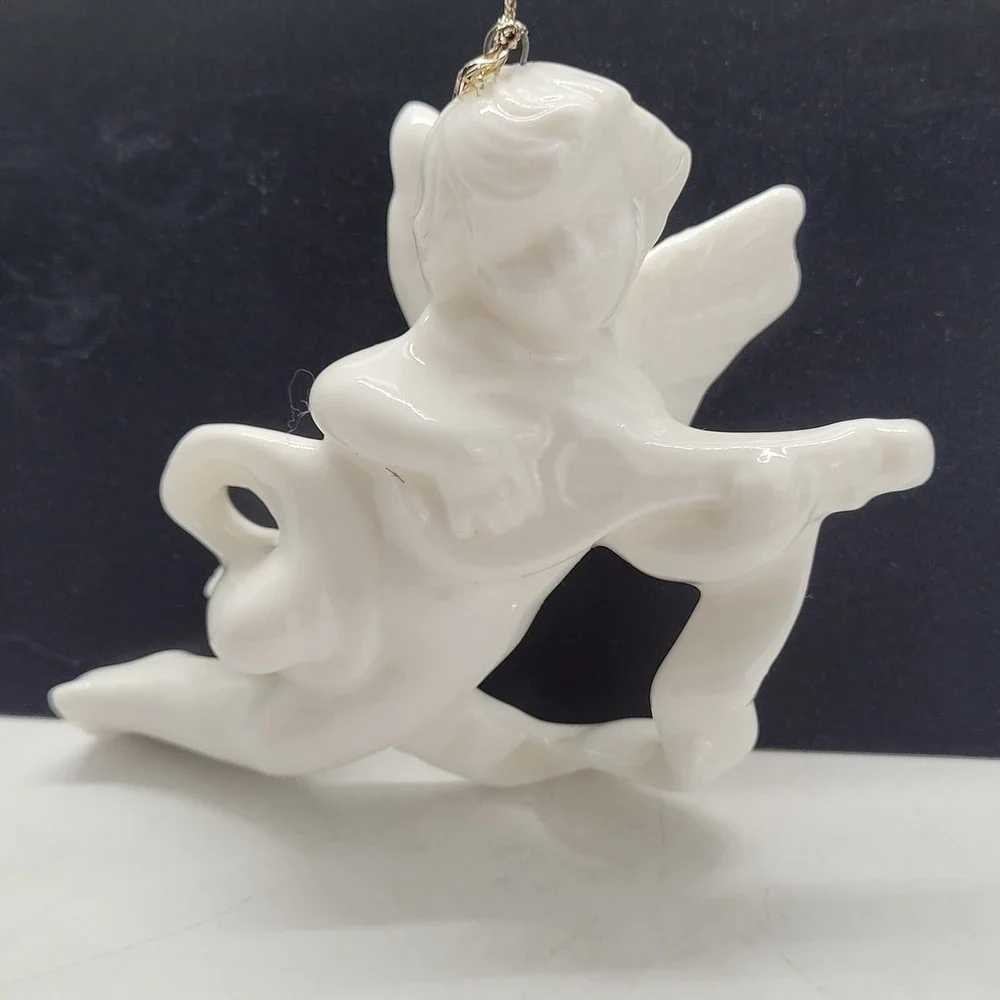Vintage Christmas Ornament Cherub With Violin Ceramic